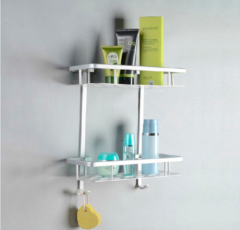 Alumimum Dual Tier Square Wall Mount Shower Caddy Basket Cosmetic Storage
