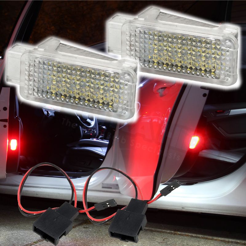 2x RED Interior Footwell module Light LED Units Upgrade boot Door AUDI