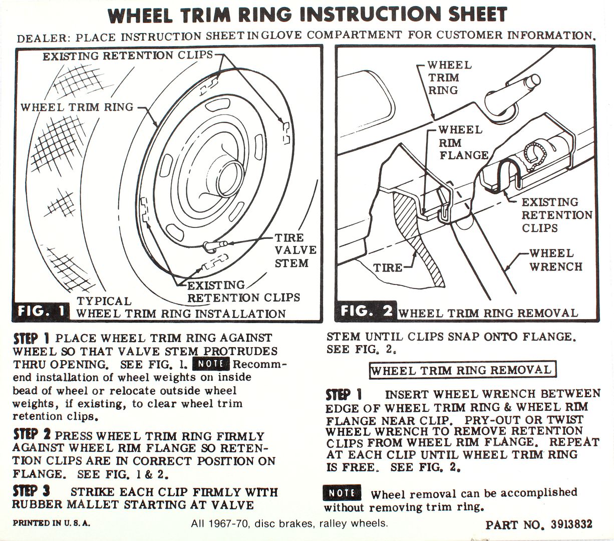 Chevrolet GM Rally Wheel Trim Ring Instruction Sheet For The Glovebox