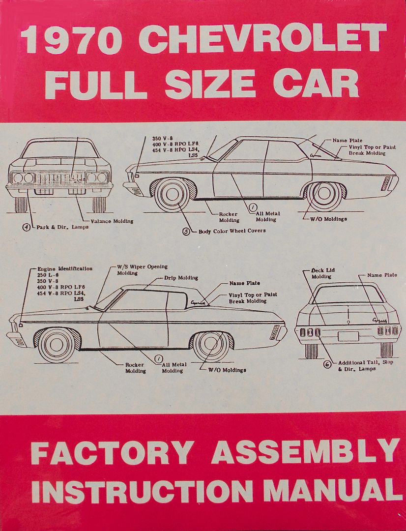 70 1970 Chevy Bel Air, Biscayne, Impala & Caprice Factory Assembly Manual Book