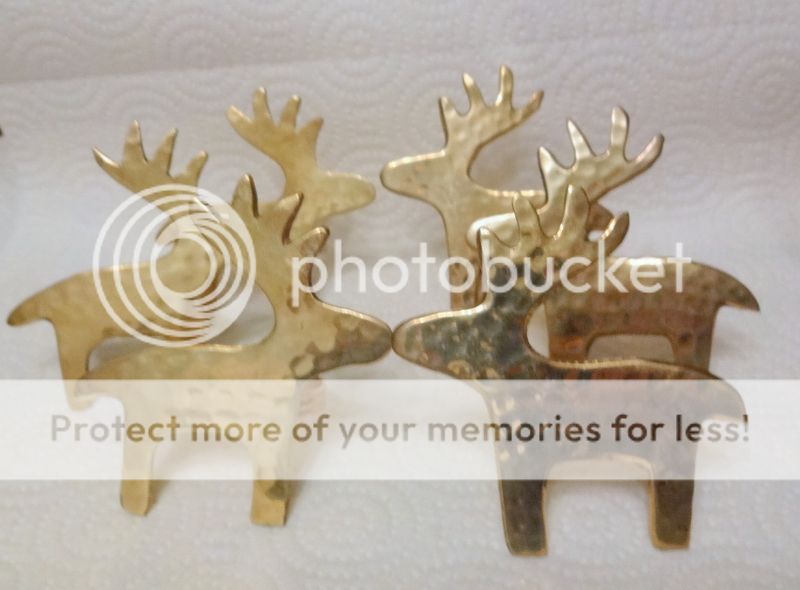 Vintage Romantic Brass Reindeer Christmas Napkin Rings Holders Set of 6